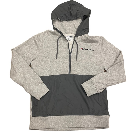Champion Pullover 1/4 Zip Hoodie Grey Two Toned Pockets Men’s Sz Medium Cotton - Picture 11 of 11